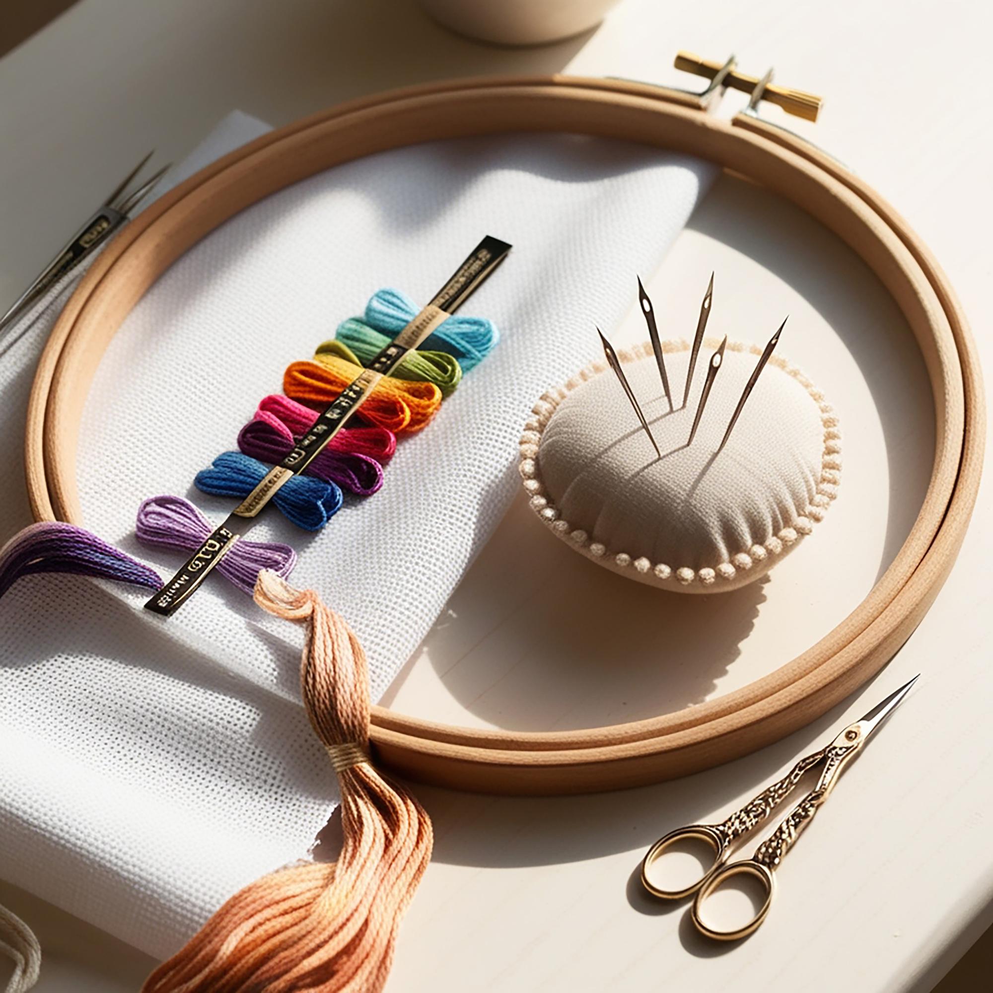 atelier workspace with finished embroidered pieces