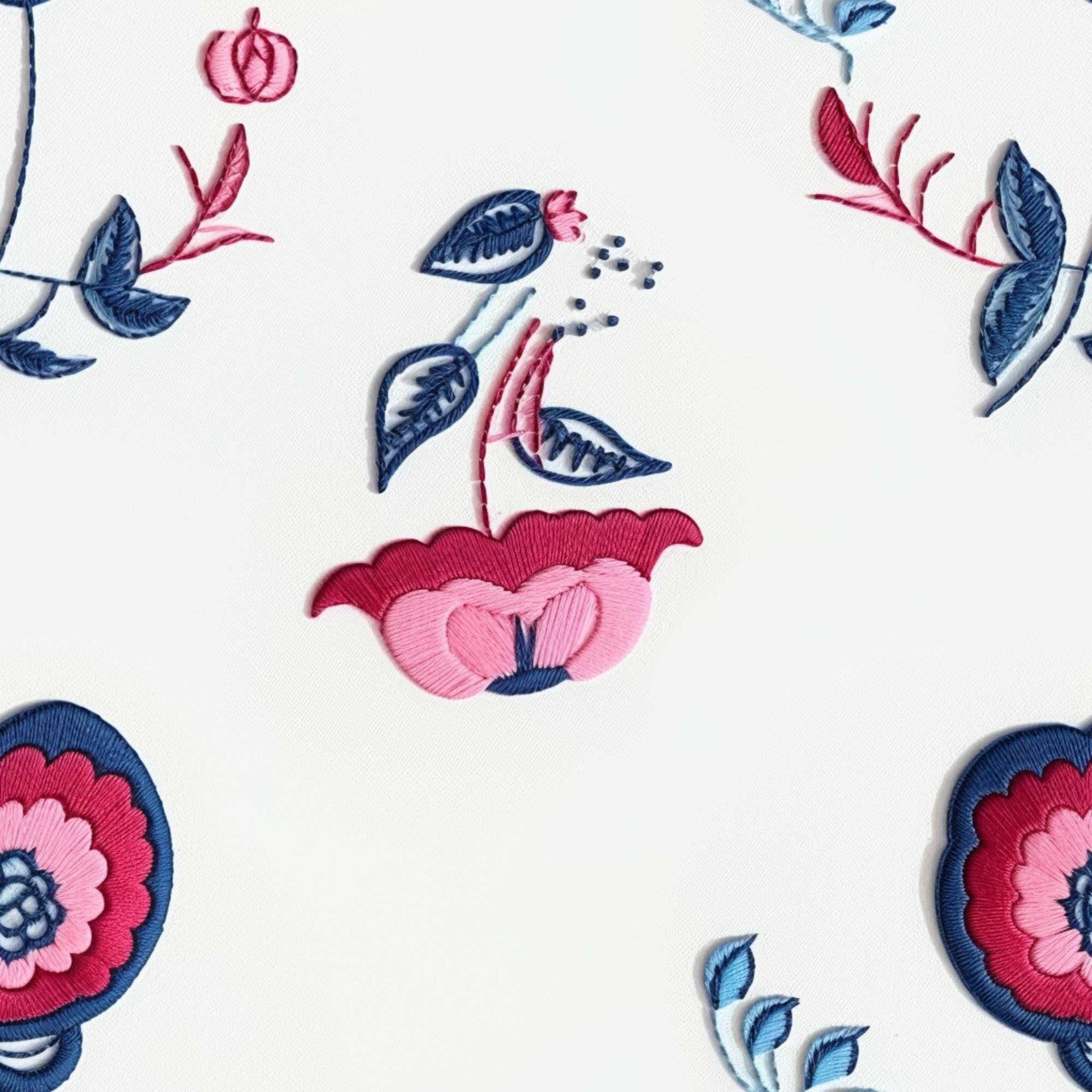 hand-stitched floral pattern on cotton